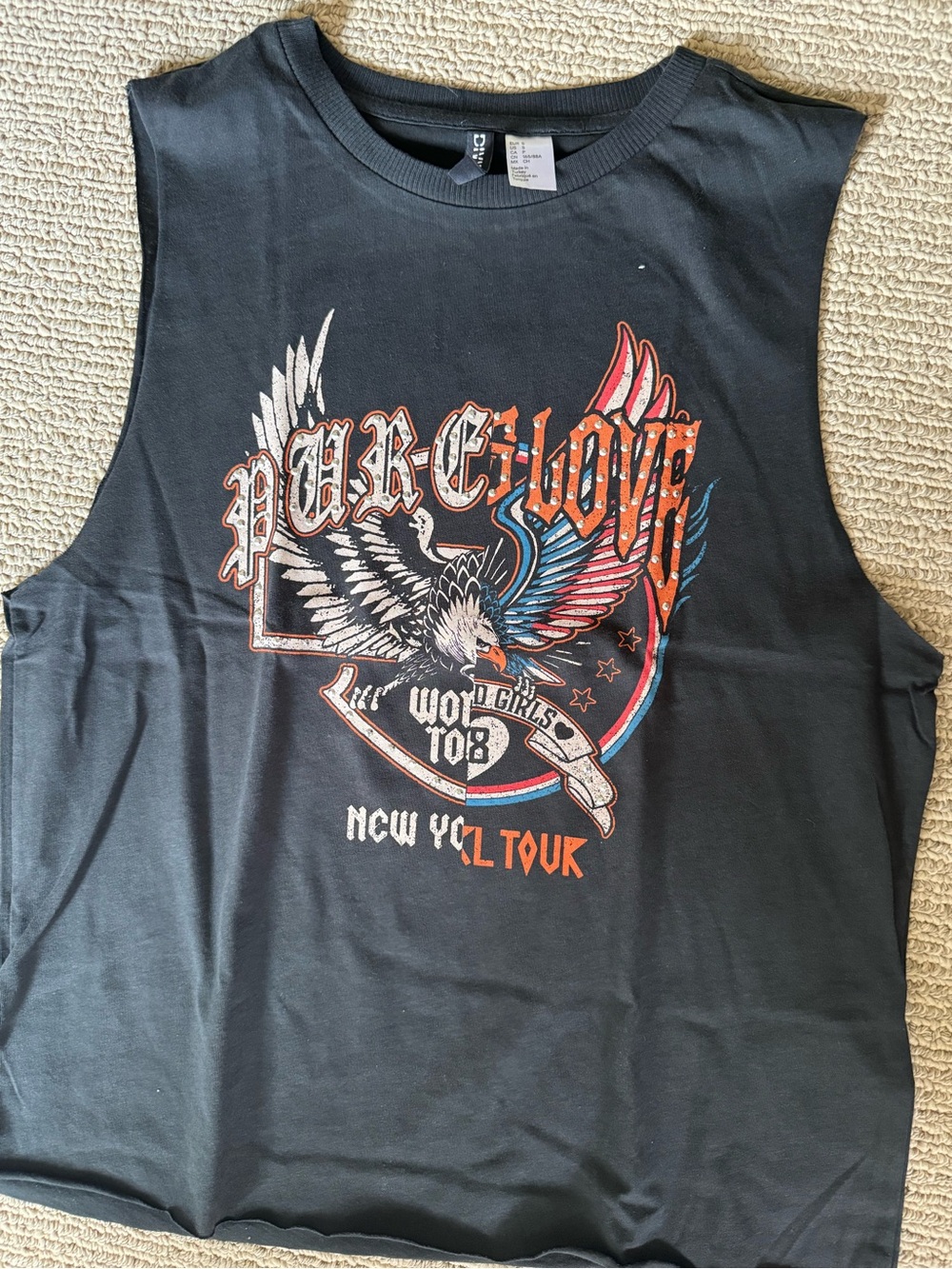 H&M Black Tank Top with Red, White & Blue Eagle Graphic
